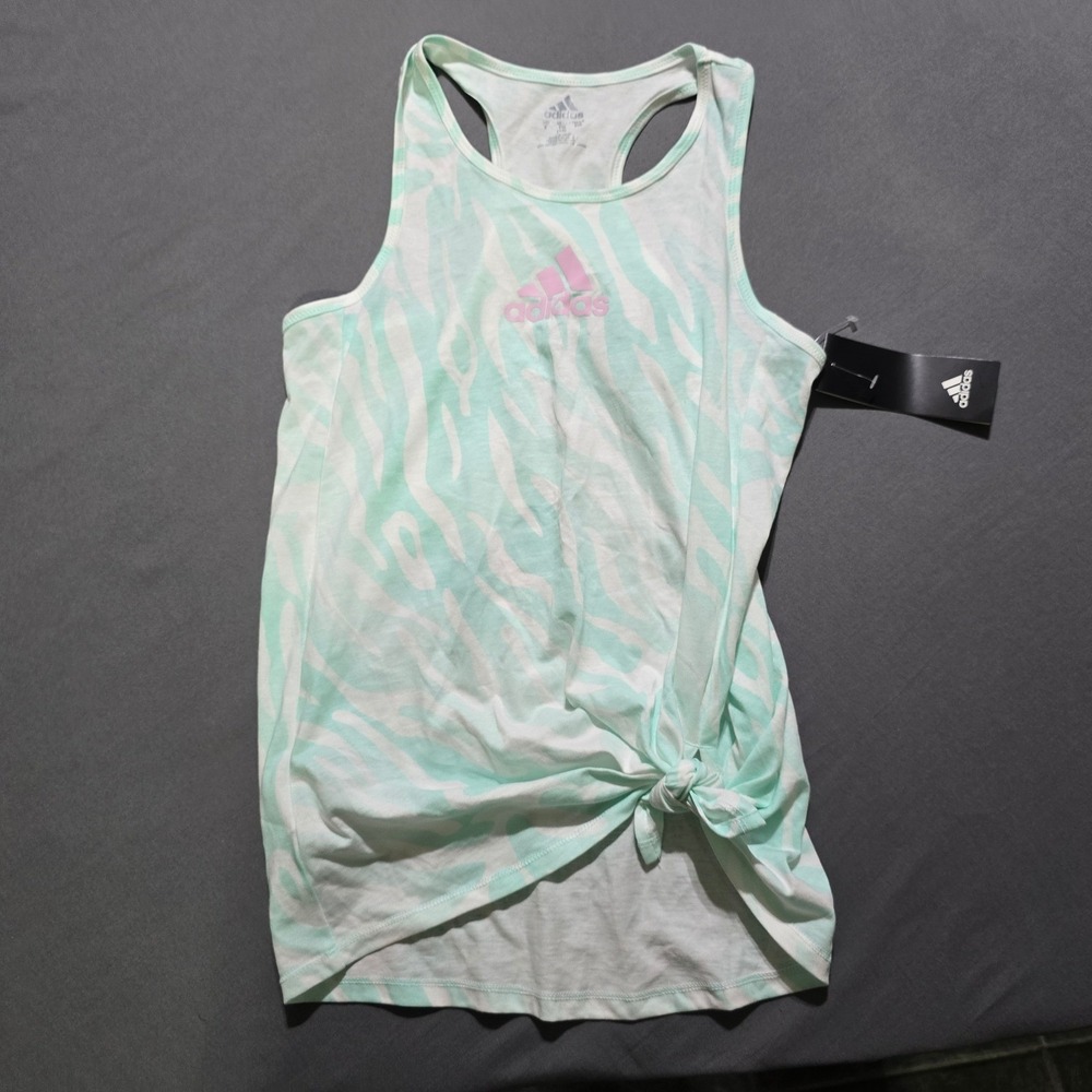 new Adidas‎ Tank Top Womens XL Mint Green Zebra Print Front Knot Racerback